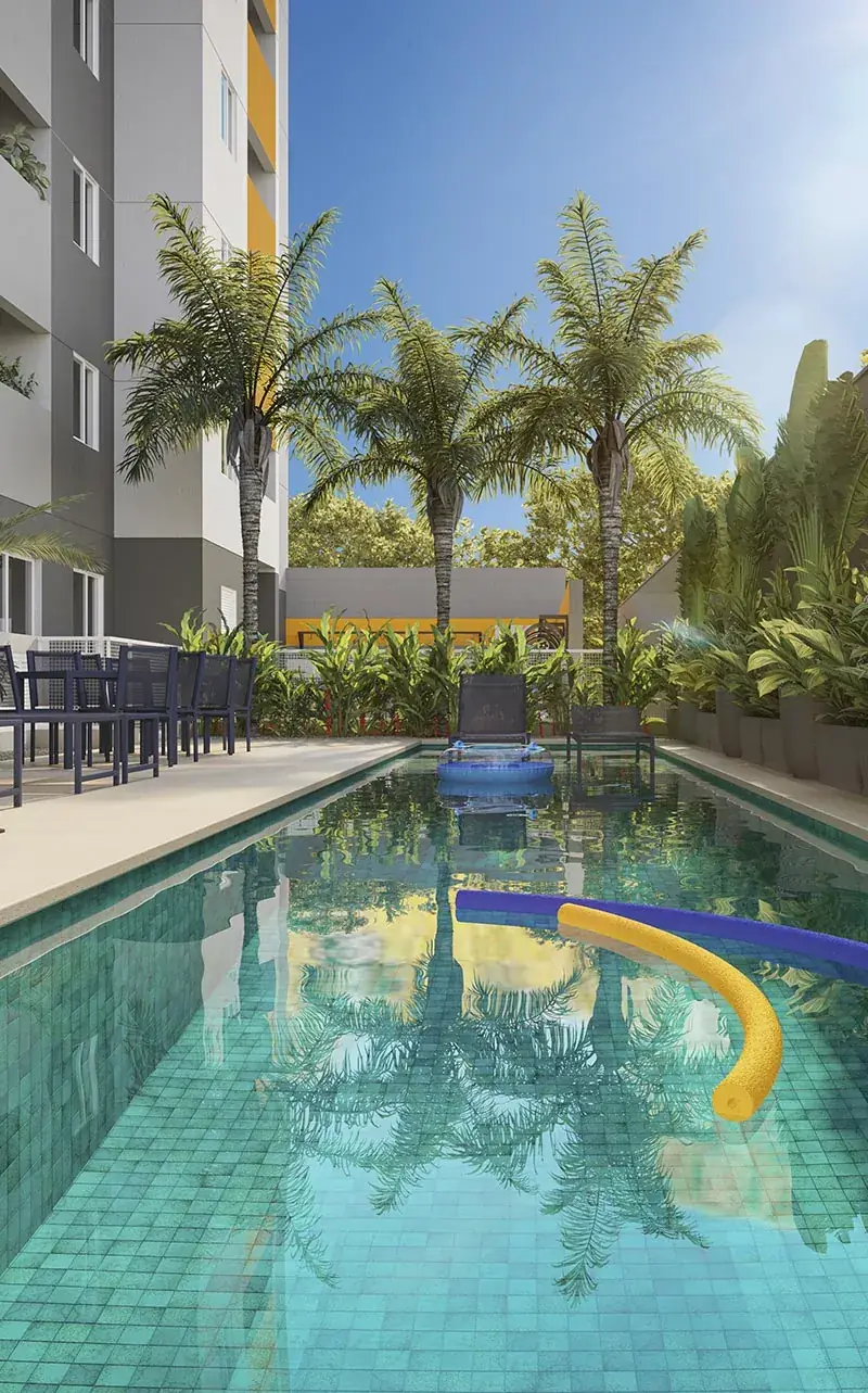 Piscina e área de lazer do Essência Ipiranga, no Ipiranga, em São Paulo